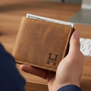 Custom Christmas Gift, Personalized Leather Wallet, Genuine Leather Gift, Custom Engraved Wallet, Birthday Gift for Dad, Mens Wallet,Grandpa