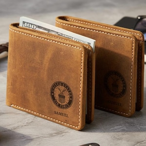 Customized Leather Navy Men Gift Ideas, Father&#39;s Day Custom Wallet, Engraved Navy Wallet, Men Money Holder, Navy Dad Birthday Gift