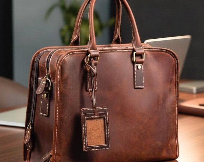 Personalized Leather Laptop Bag, Custom Briefcase for Men, Lawyer Gift, Attorney Gift, Fathers Day Gift, Office Bag, Business Gift