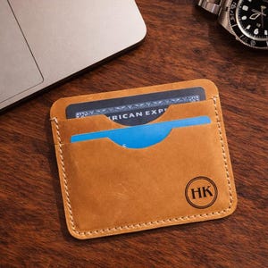 Leather Card Holder for Men Personalized Slim Minimal Wallet