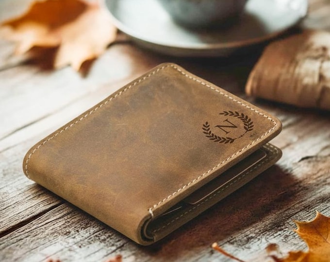 Custom Handwriting Photo or Logo Engraving Wallet, Personalized Leather Wallet for Men, Fathers Day Gift
