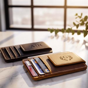 Custom Genuine Leather Magnetic Money Clip with Personalized Engraving, Business Money Case,Unique Fathers Day Gift Ideas, Slim Front Pocket