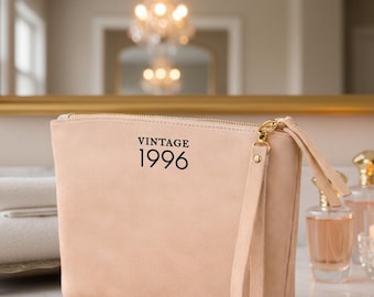Personalized Vintage 1996 Makeup Bag Custom Leather Cosmetic Turning 30 Birthday Gift