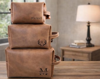 Leather Dopp Kit for Men Personalized Travel Toiletry Bag