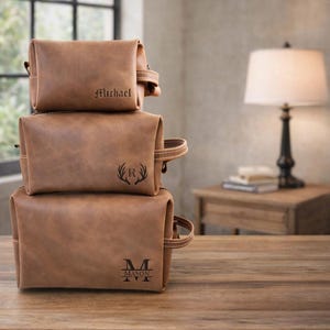 Personalized Dad Birthday Leather Dopp Kit Monogrammed Toiletry Bag