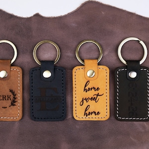 Custom promotion Gift for Men, Personalized Leather Keychain,  BULK Key Fob, New Home Gift, New Car Gift, Realtor Gift for Guest in bulk