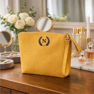 Personalized Mom Birthday Makeup Bag Custom Leather Cosmetic Gift from Daughter image 11