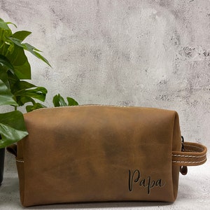 Leather Dopp Kit, Papa Toiletry Bag, Personalized Grandpa Gift, Men Travel Bag, Happy Birthday Daddy, Gift for Dad, Best Friend Gift For Him image 5