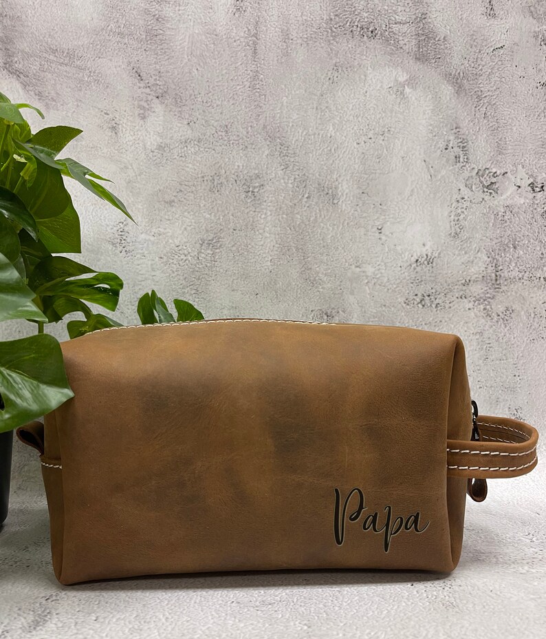 Leather Dopp Kit, Papa Toiletry Bag, Personalized Grandpa Gift, Men Travel Bag, Happy Birthday Daddy, Gift for Dad, Best Friend Gift For Him image 5