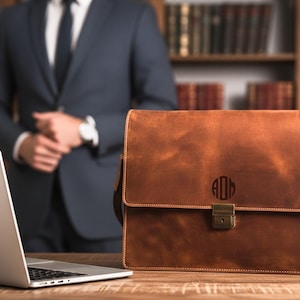 Handmade Leather Laptop Briefcase, Personalized Office Messenger Bag, Vintage Crazy Horse Leather Laptop Bag for Men