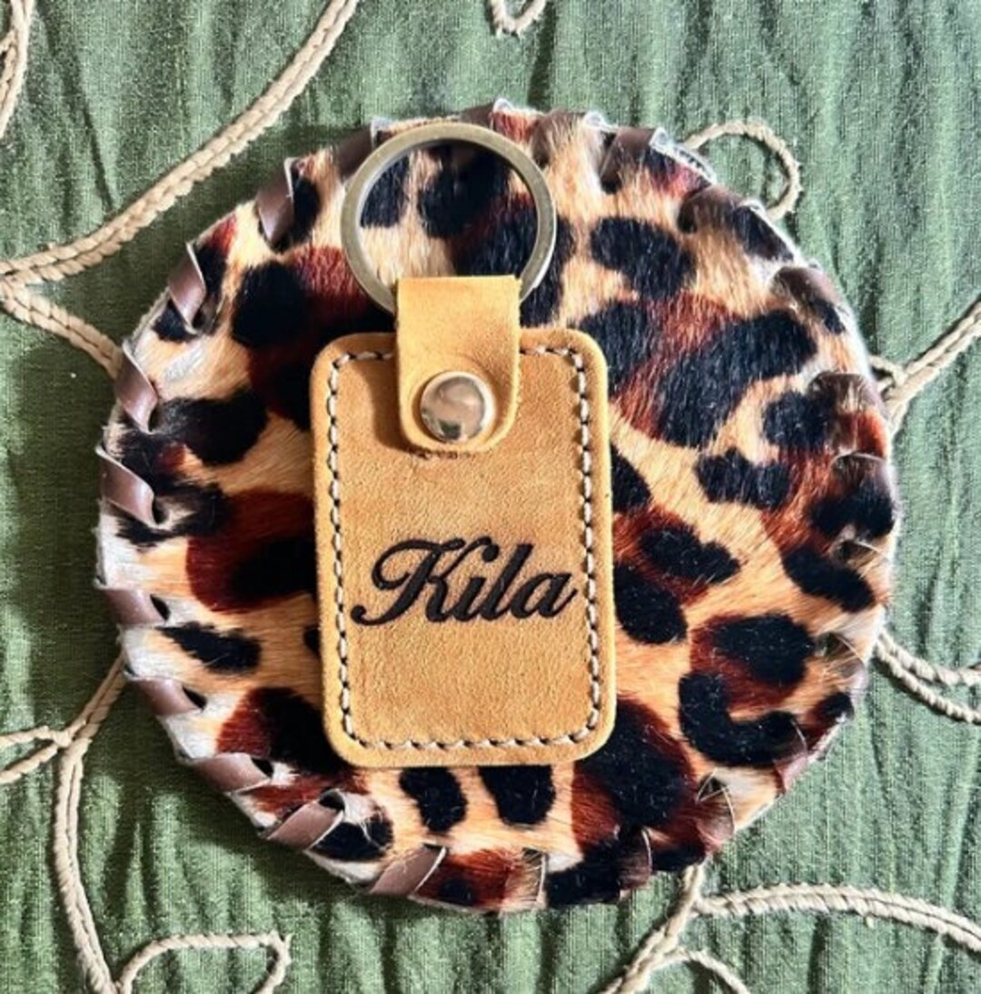 Personalized Leather Keychain, Key Tag Gift for Her, Custom Leather ...