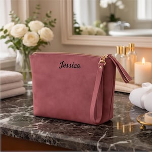 Personalized Mom Birthday Makeup Bag Custom Leather Cosmetic Gift from Daughter image 2