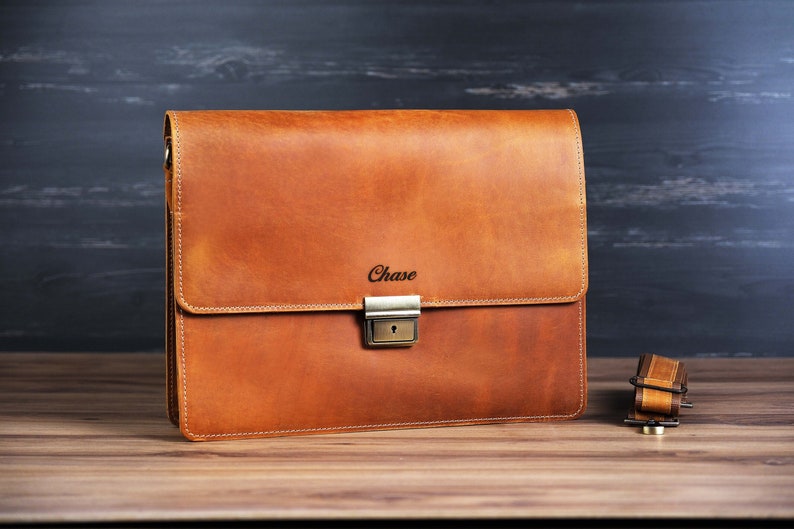 Boss Gift,Custom Leather Laptop Bag,Gift for Dad,Macbook Laptop Bag,Messenger Bag,Engraved MacBook Case,Office Bag for Man,Genuine Leather image 7