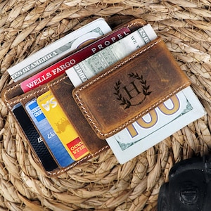 Custom Leather Wallet, Money Clip,Custom Card Holder,Mens Wallet,Handmade Leather Magnetic Purse, Fathers day dad Gift Ideas, Wedding Gift