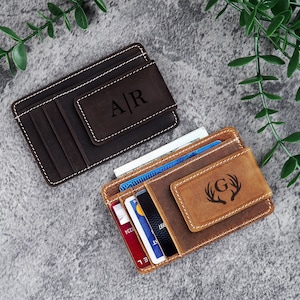 Custom Genuine Leather Magnetic Money Clip with Personalized Engraving, Business Money Case,Unique Fathers Day Gift Ideas, Slim Front Pocket