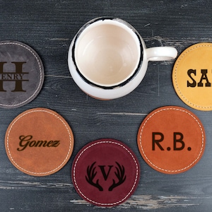 CUSTOM Leather Coasters, Coasters Set of 6, Whiskey Stand, Coffee Lover Gifts, Handmade Coasters Gift, neighboor Gifts, Housewarming Gift