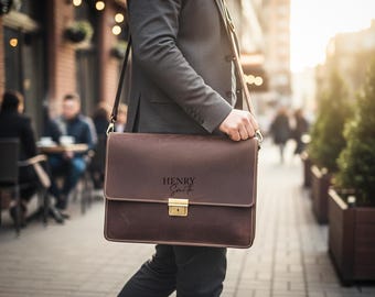 Personalized Handmade Leather Laptop Bag for Professor Academic Work Briefcase