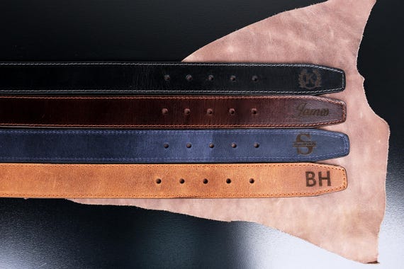 Custom Full-Grain Leather Belt for Men, Personalized Outside and Inside Engraving, Handmade Gift for Him or Dad