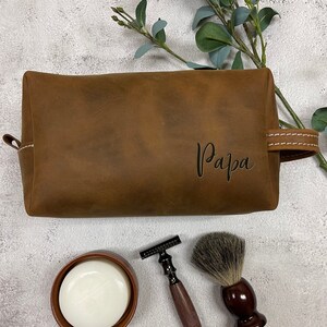 Leather Dopp Kit, Papa Toiletry Bag, Personalized Grandpa Gift, Men Travel Bag, Happy Birthday Daddy, Gift for Dad, Best Friend Gift For Him image 4