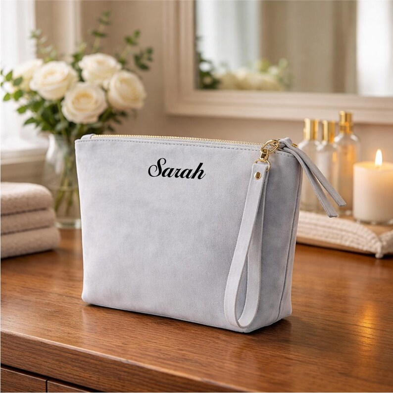 Personalized Mom Birthday Makeup Bag Custom Leather Cosmetic Gift from Daughter image 4