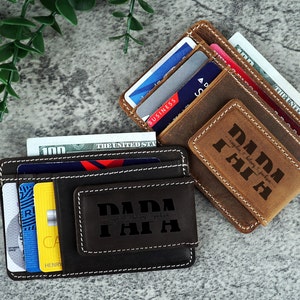 Custom Leather Money Clip, Papa with Children Names, Custom Minimalist Wallet, Leather Waller for Dad, Gift for Dad Birthday, birthday gift