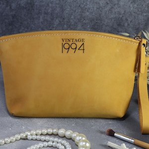 Vintage 1994 Gift,Anniversary Gift for Her,30th Birthday Purse For Women,Leather Makeup Bag,30th Birthday ideas for Her,Leather Toiletry Bag