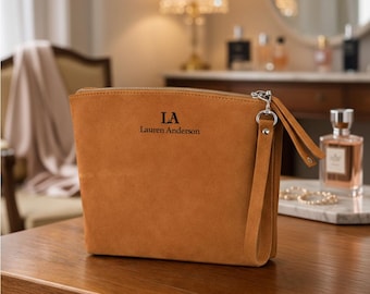 Personalized Mom Birthday Makeup Bag Custom Leather Cosmetic Gift from Daughter