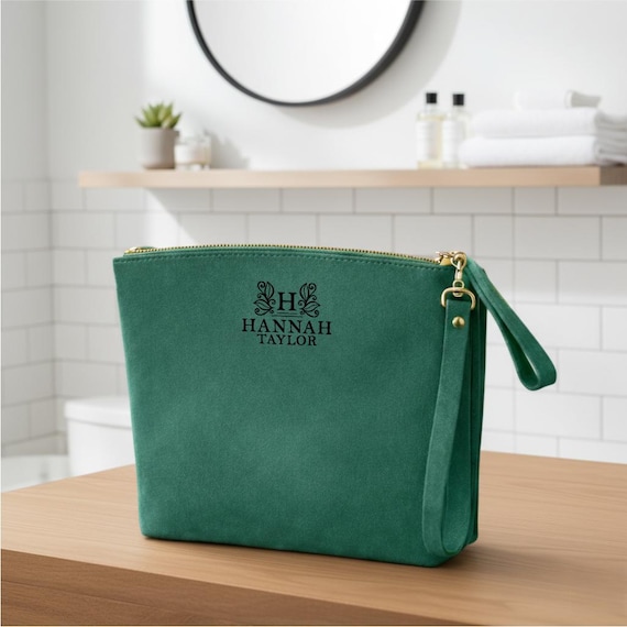 custom makeup bag travel case LARGE SEAFOAM and makeup securely in place and easy to access Personalized Cosmetic Bag with Name,
