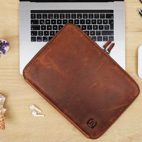 Anniversary Gift for Him,Personalized Leather Sleeve for MacBook Pro/Air 13 Case,MacBook Air MacBook Pro Case,Coworker Leather Laptop Case