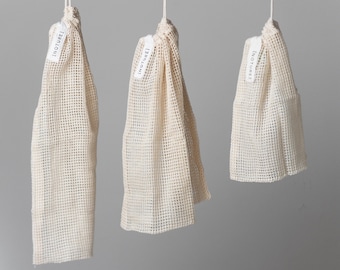 Set of Organic Cotton Mesh Bags | Organic Produce Mesh Bags | Zero waste set | Sustainable Kitchen | Natural Mesh Bags