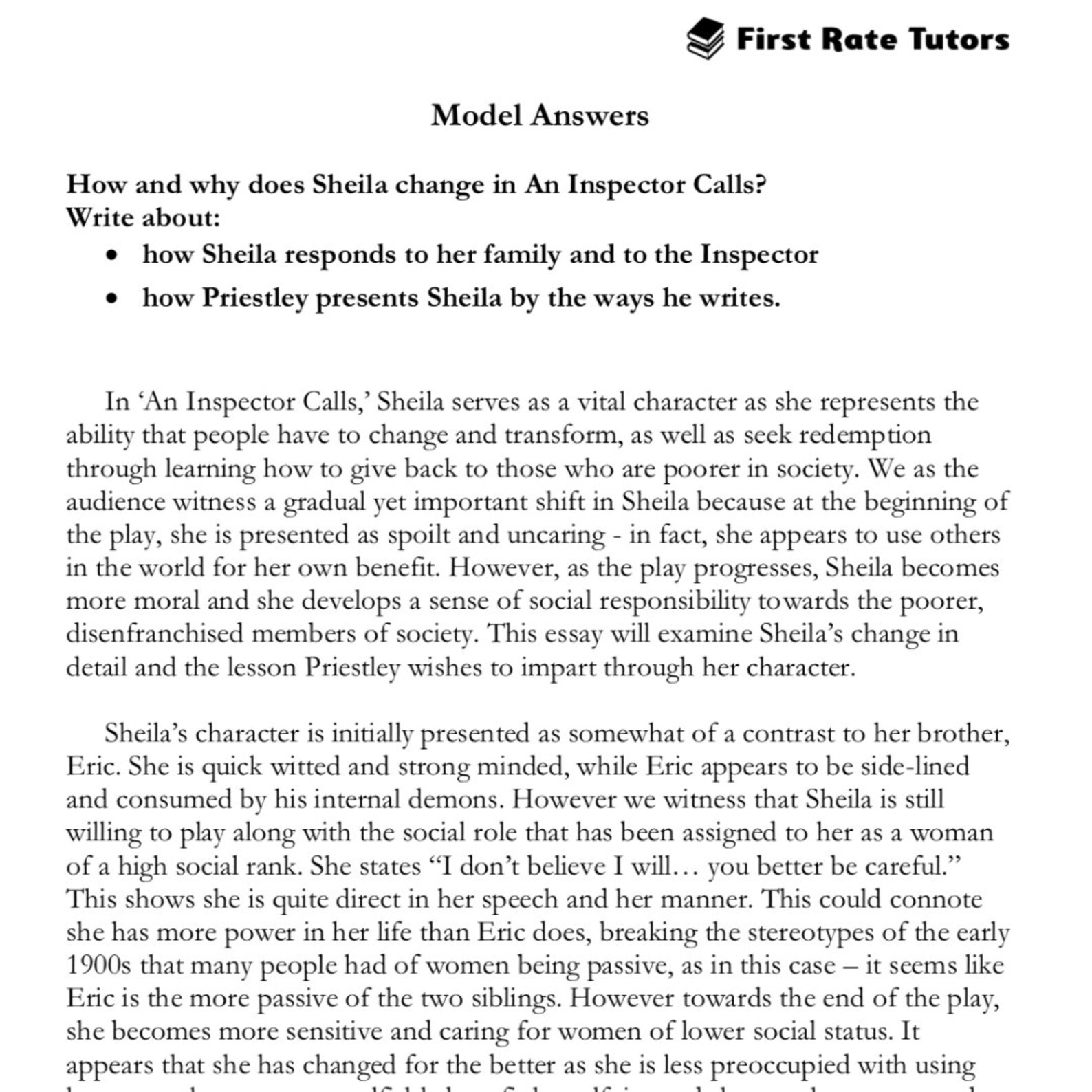 An Inspector Calls Model Answers digital Download Etsy