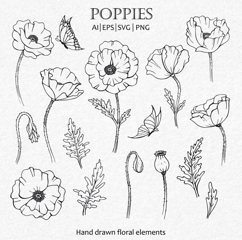 wildflowers svg for wedding invitation. Poppy SVG files for cricut Flower silhouette SVG