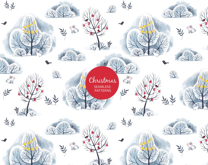 watercolor farmhouse christmas house watercolor. scrapbook paper Christmas digital paper Christmas seamless pattern christmas trees