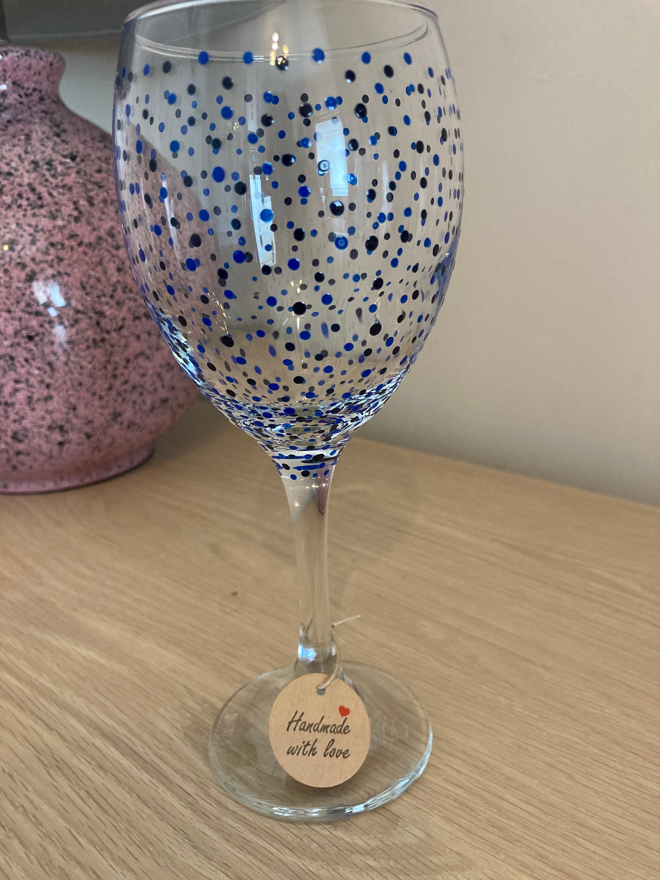 Set of 2 blue polka dot hand painted wine glasses. Hand Etsy