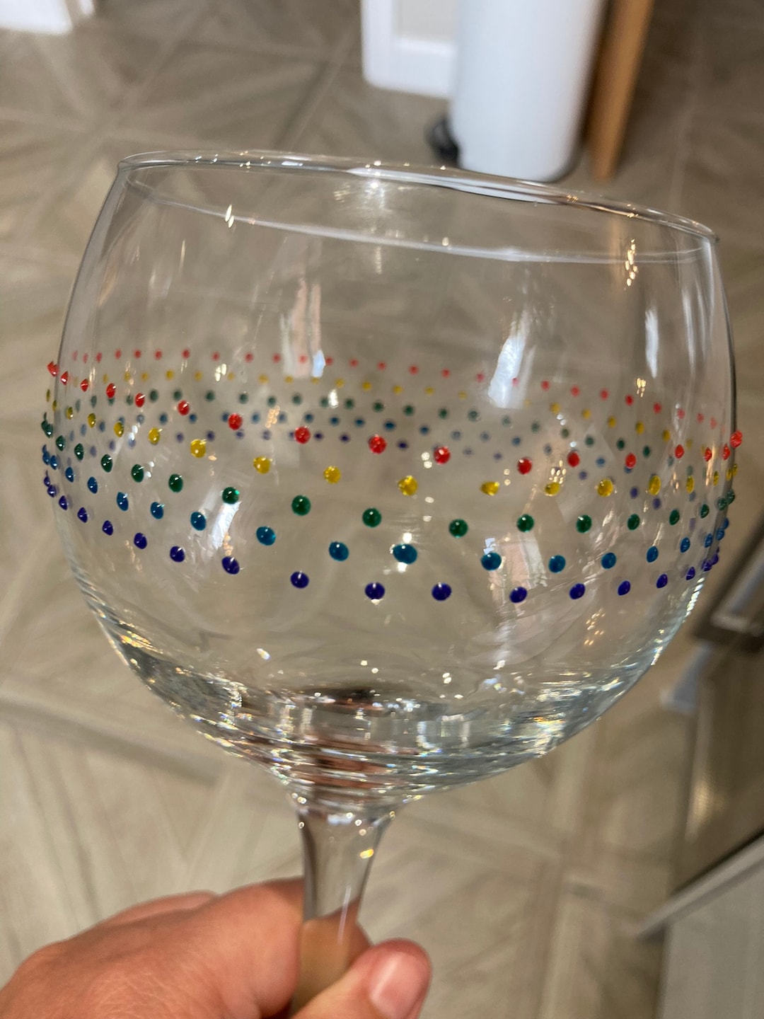 Hand Painted Gin Glass.rainbow Polka Dot.birthday Present GIFT WRAPPED