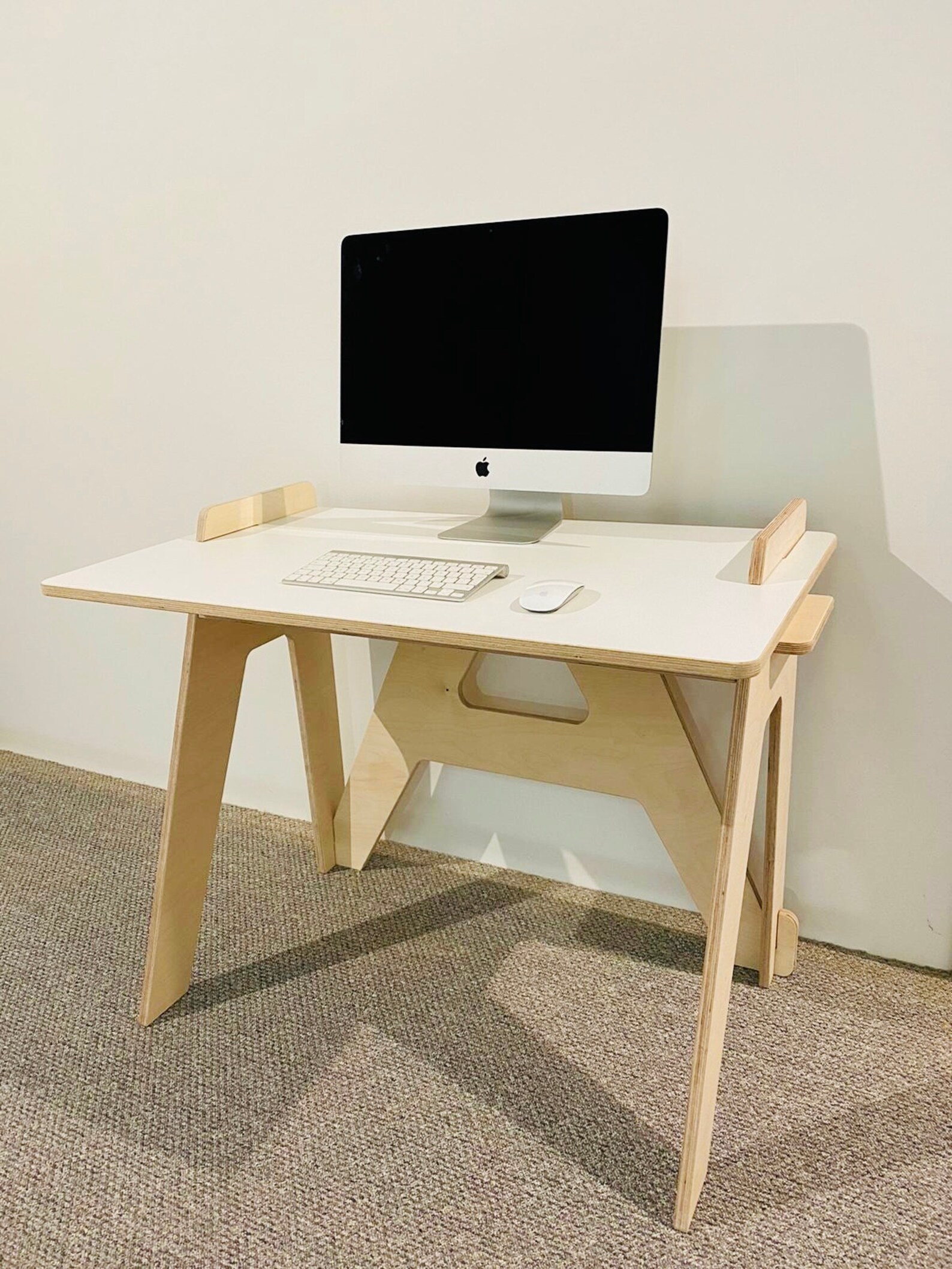 Plywood slot together desk with white laminated top Etsy