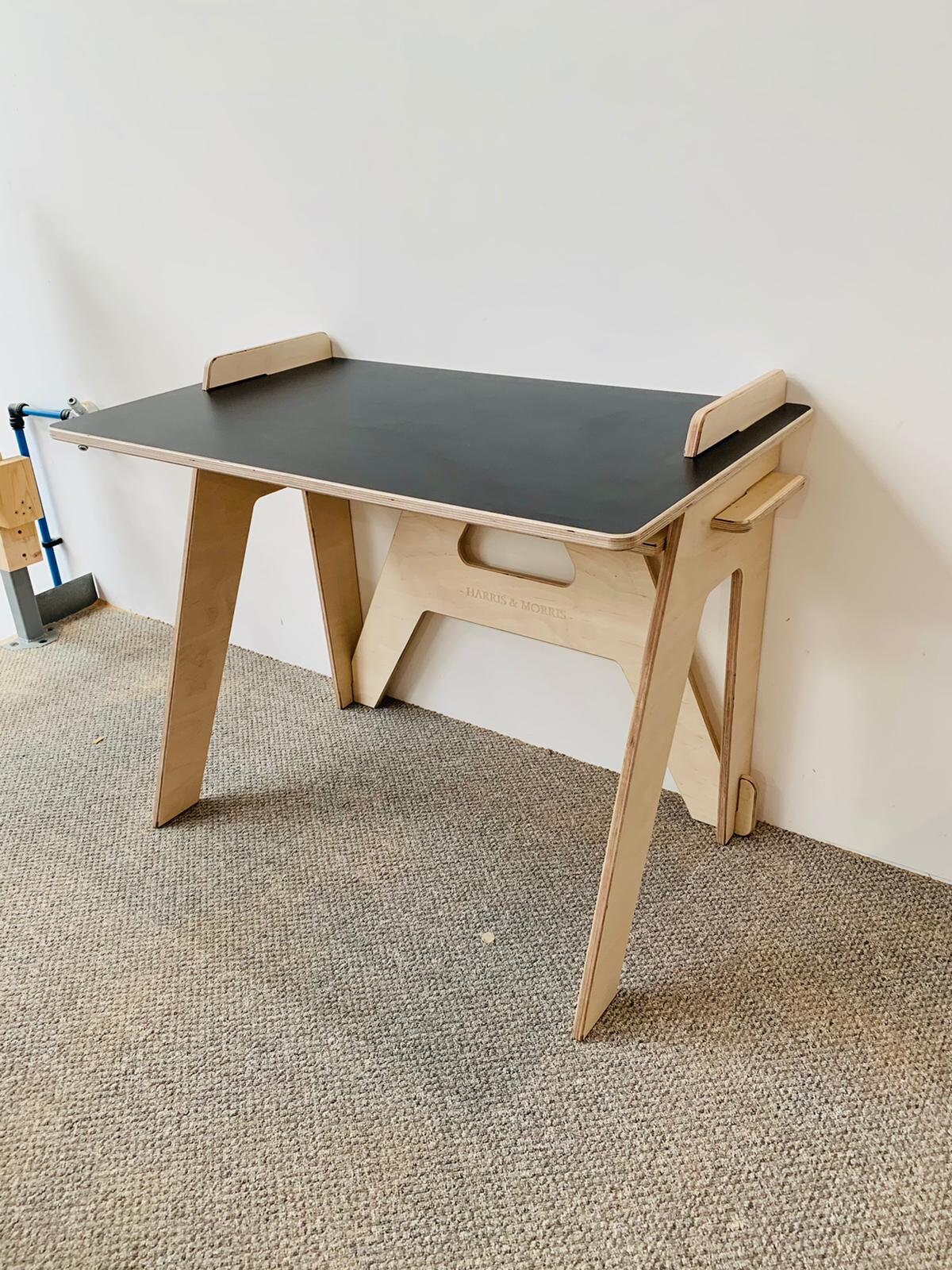Plywood Slot Together Desk With Black Laminated Top Etsy Australia