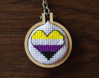 LGBTQIA+ Nonbinary Pride Heart Keychain