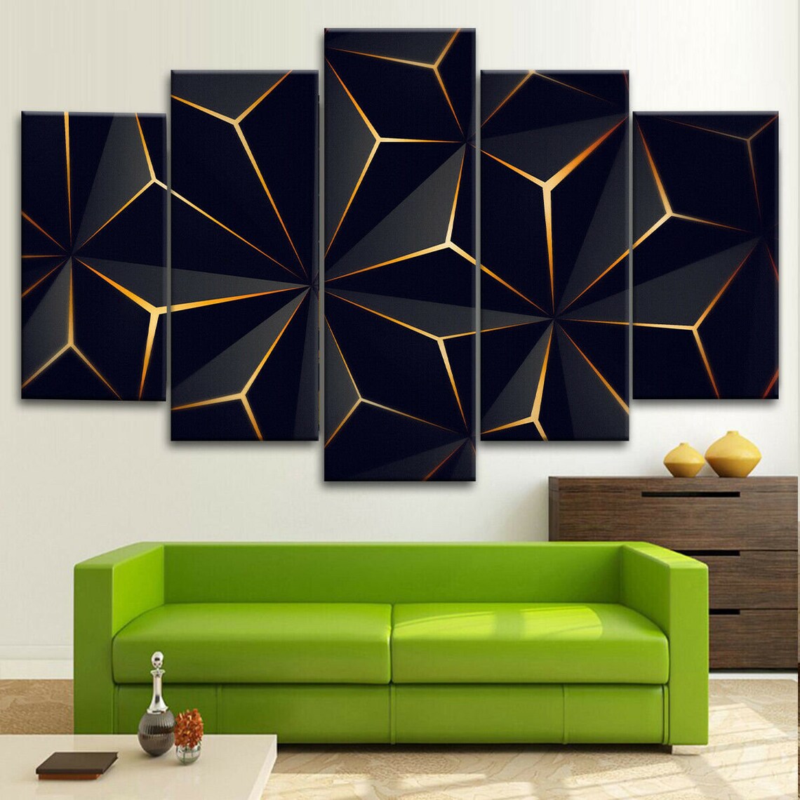 Abstract Geometric Gold Triangle 5 Pieces Canvas Wall Art Etsy
