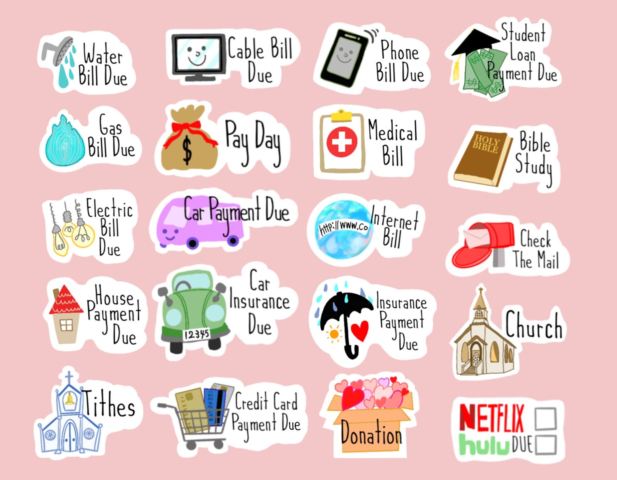 40 Daily Life Stickers / Free Shipping / 3 Materials / Planner Stickers
