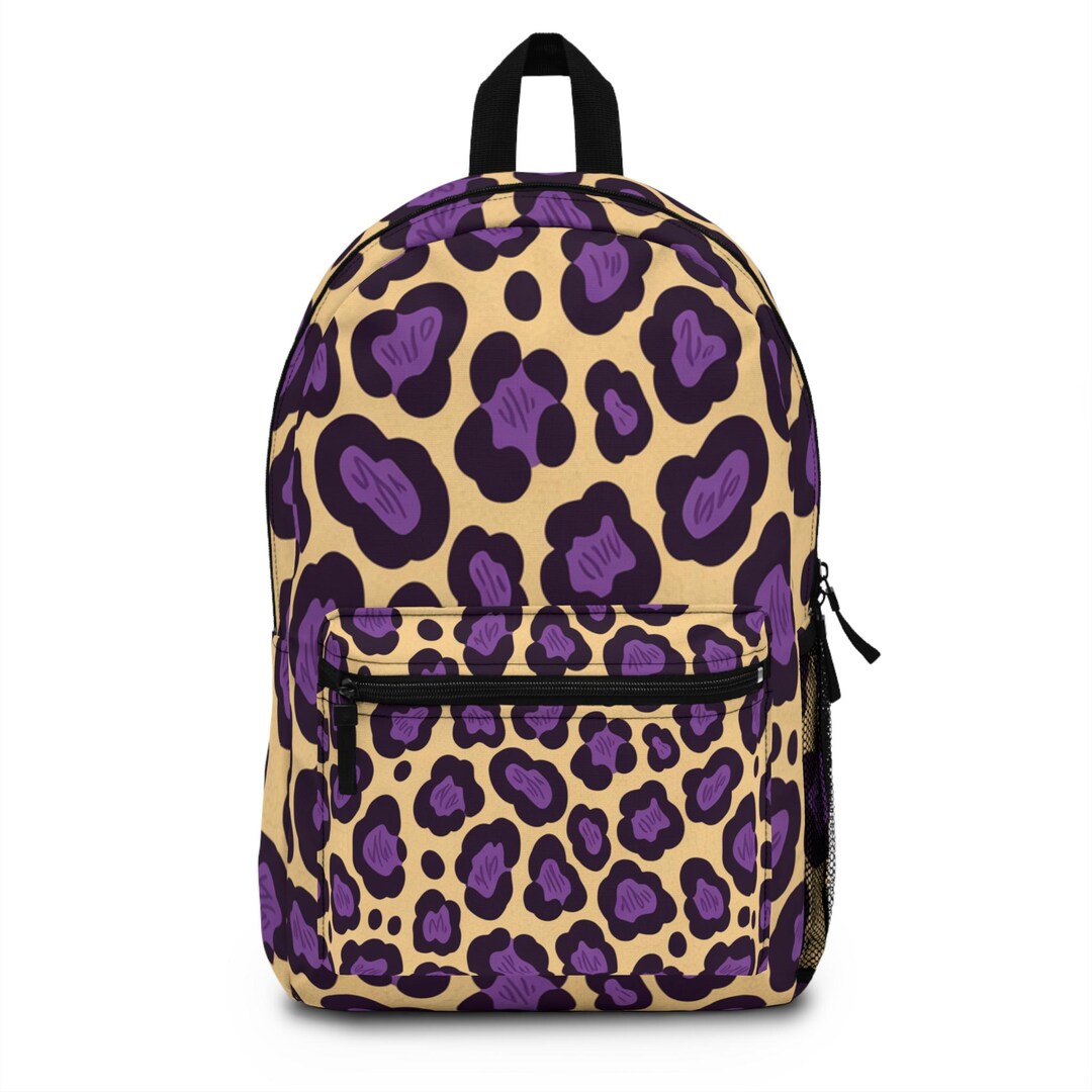 Leopard Print Backpack, Purple and Gold Animal Print Bag for Travel and ...