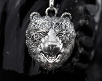 Big Viking Bear head pendant, Bear head oxidized men's pendant, 3D Bear medallion, Angry Bear charm, Bear face large pendant