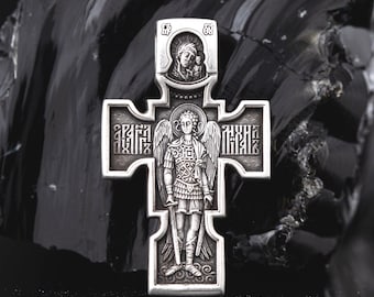 Archangel Michael Pendant, Religious Double side cross pendant Crucifixion, Jesus Cross Crucifix, Pendant with Saints, Handcrafted Gift