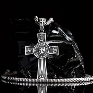 Knights Templar Cross Pendant necklace, Templar necklace with sword, Crusader pendant necklace, Solid Masonic jewelry, Trendy necklace