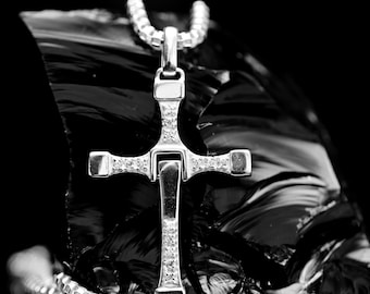 Men's Breakaway Silver Cross Pendant necklace, Movie-Inspired Faith Jewelry, 925 Sterling Silver CZ Necklace Charm, Vin Diesel necklace