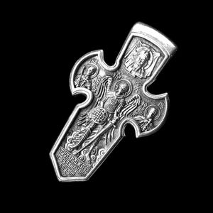 Sterling Silver Orthodox Cross Pendant for Men – Archangel Michael & Crucifixion – Handmade Christian Jewelry, Religious Gift