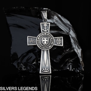 Oxidized Unique Knights Templar Cross Pendant, Templar pendant with sword, Crusader pendant, Masonic pendant, Templar seal, Handcrafted gift