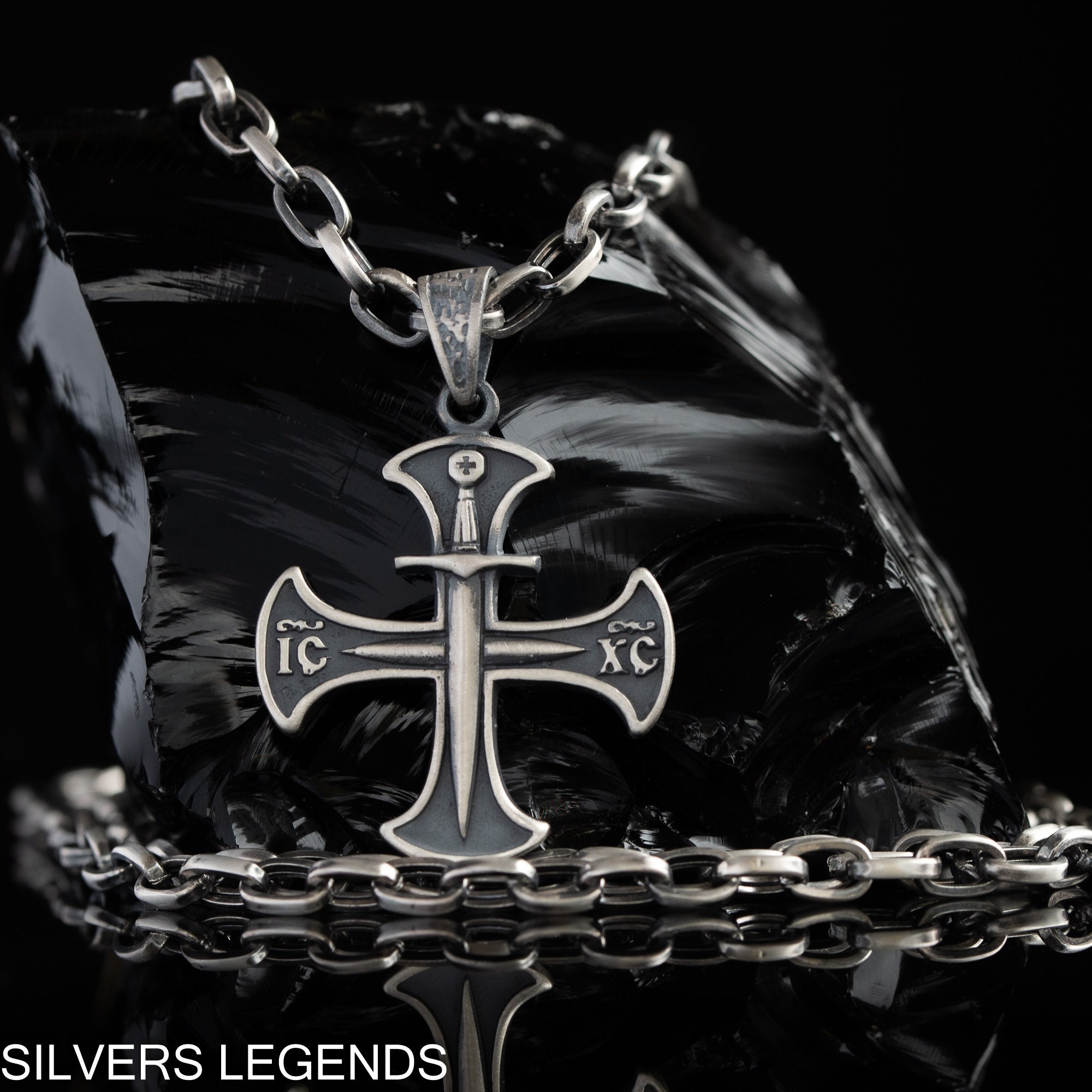 Sterling Silver Oxidized Cross Pendant Knights Templar With Templar ...