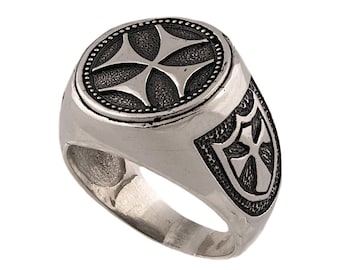 Anillo de los Caballeros Templarios en plata de ley 925, anillo de moda con cruz templaria, anillo de plata de los cruzados masones, accesorios para hombre, regalo para él