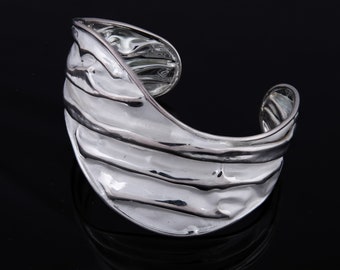 Sterling Silver Big Cuff Bracelet - Limited Edition Elegant Dainty White Silver Bangle - Mother's Day Gift, Modern Wrap Charm Bracelet